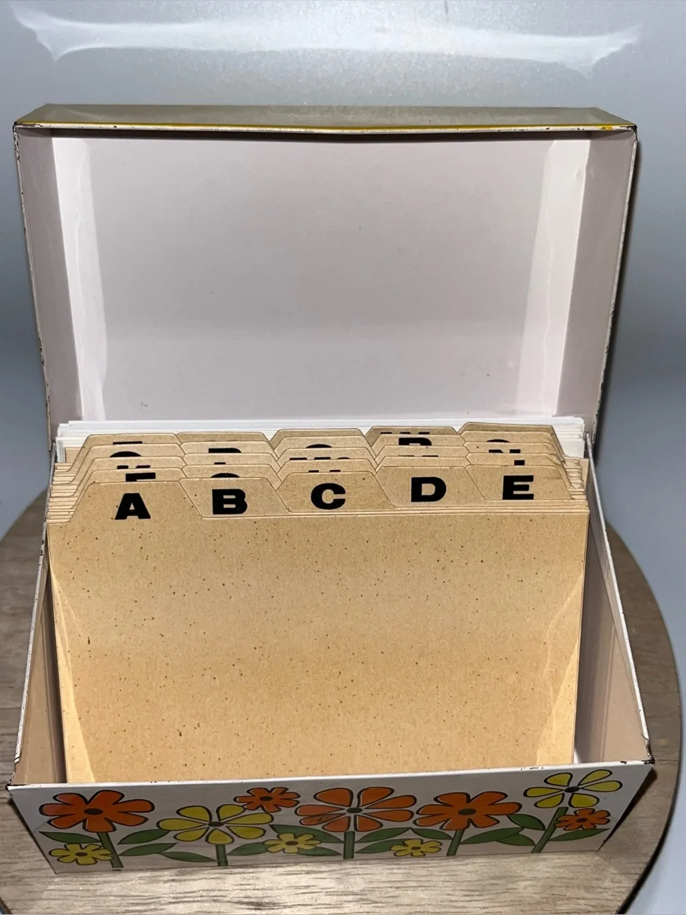 Rare Vtg Otagiri Stamped OMC Japan Metal Recipe Tin Mod MCM Yellow Flower Power